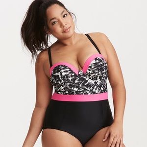 Torrid pink and black one piece bathing suit